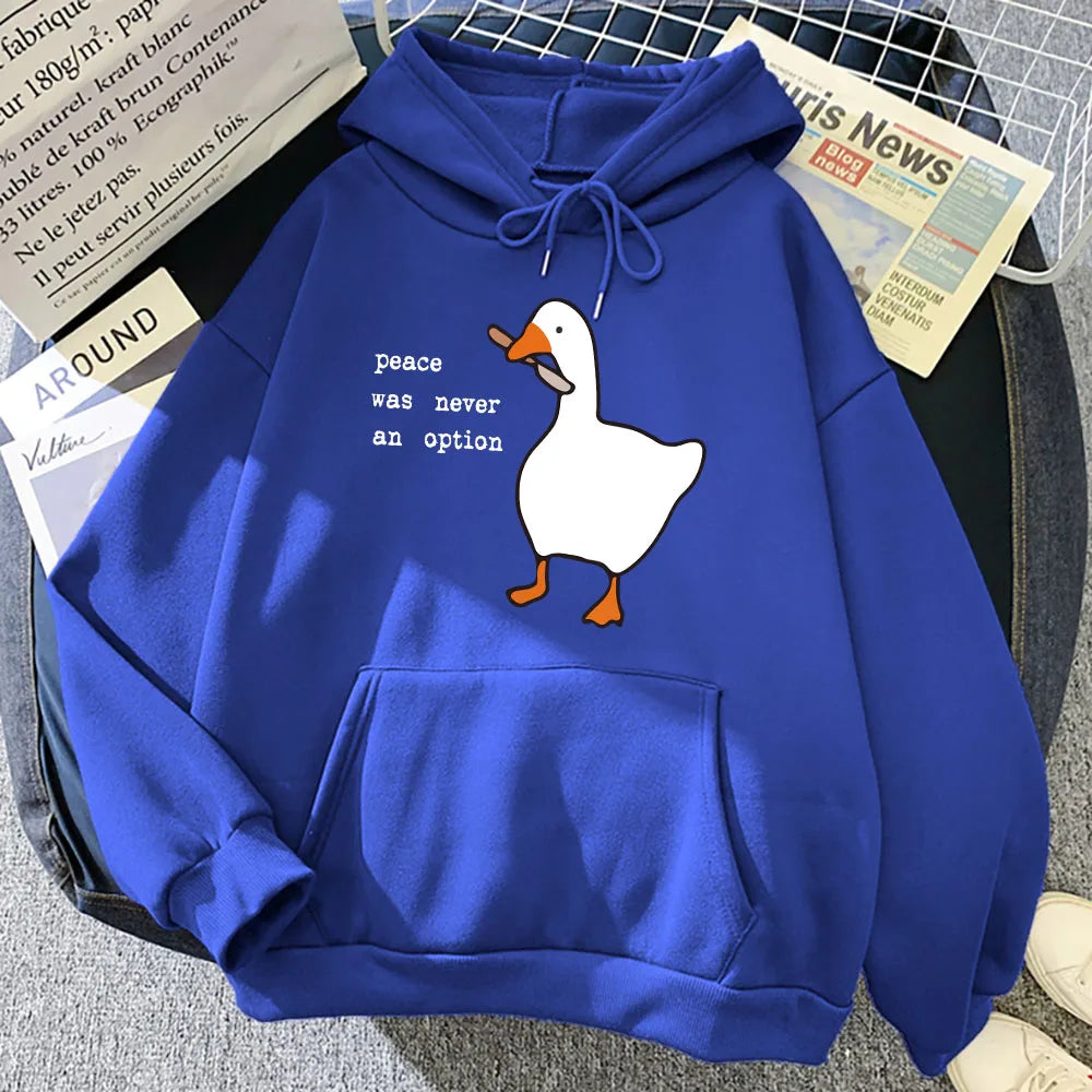 Peace Was Never An Option Goose Printing Cute Casual Pocket Warm Pullover Sweatshirt Hoodie for Women and Men