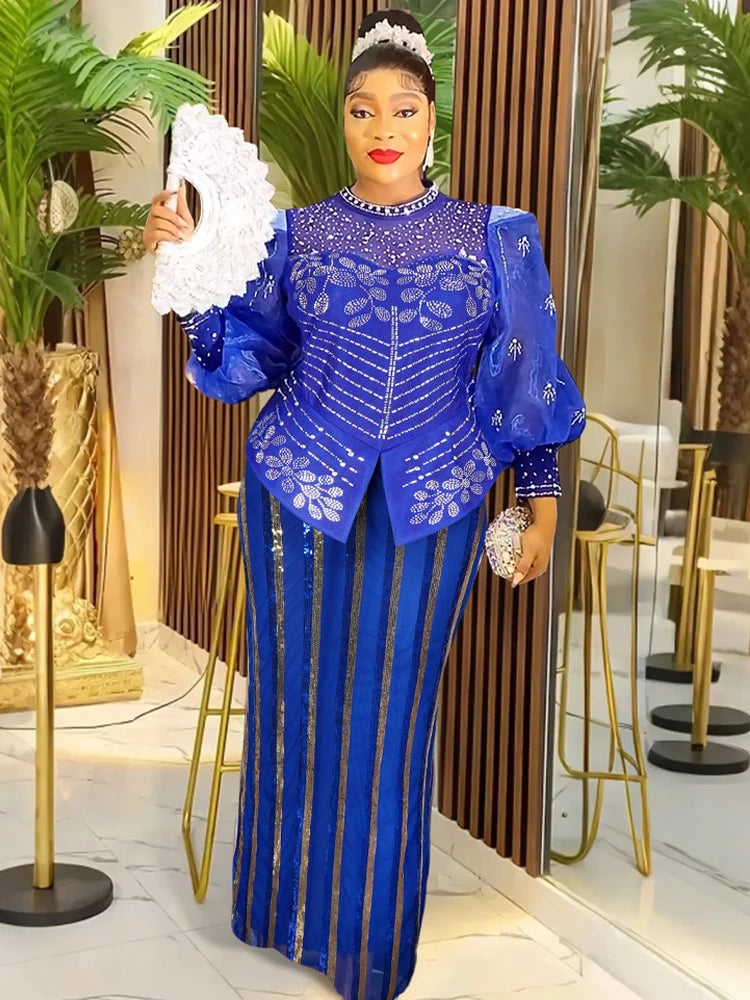 2025 Luxury Party Dresses Elegant Women Wedding Prom Evening Gown Long Sleeve Bodycon Robe African Dashiki Sequin Maxi Dress