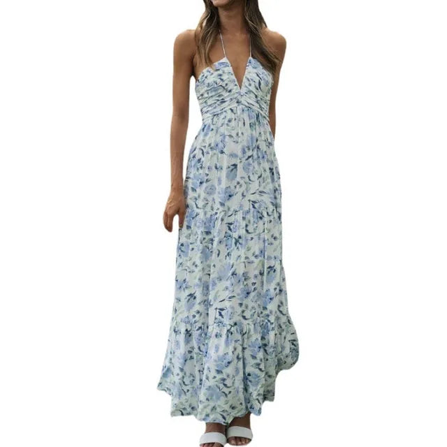 Floral Print Deep V Maxi Dress