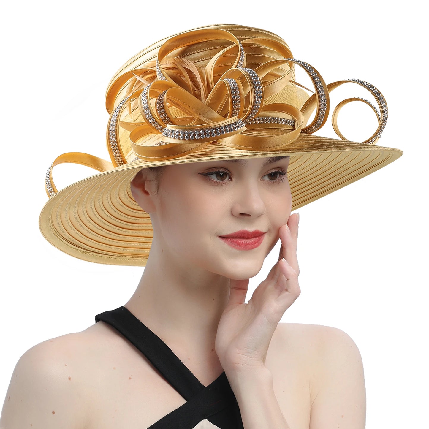 Satin Rhinestone Church Hat – Elegant Photography & Wedding Fascinator