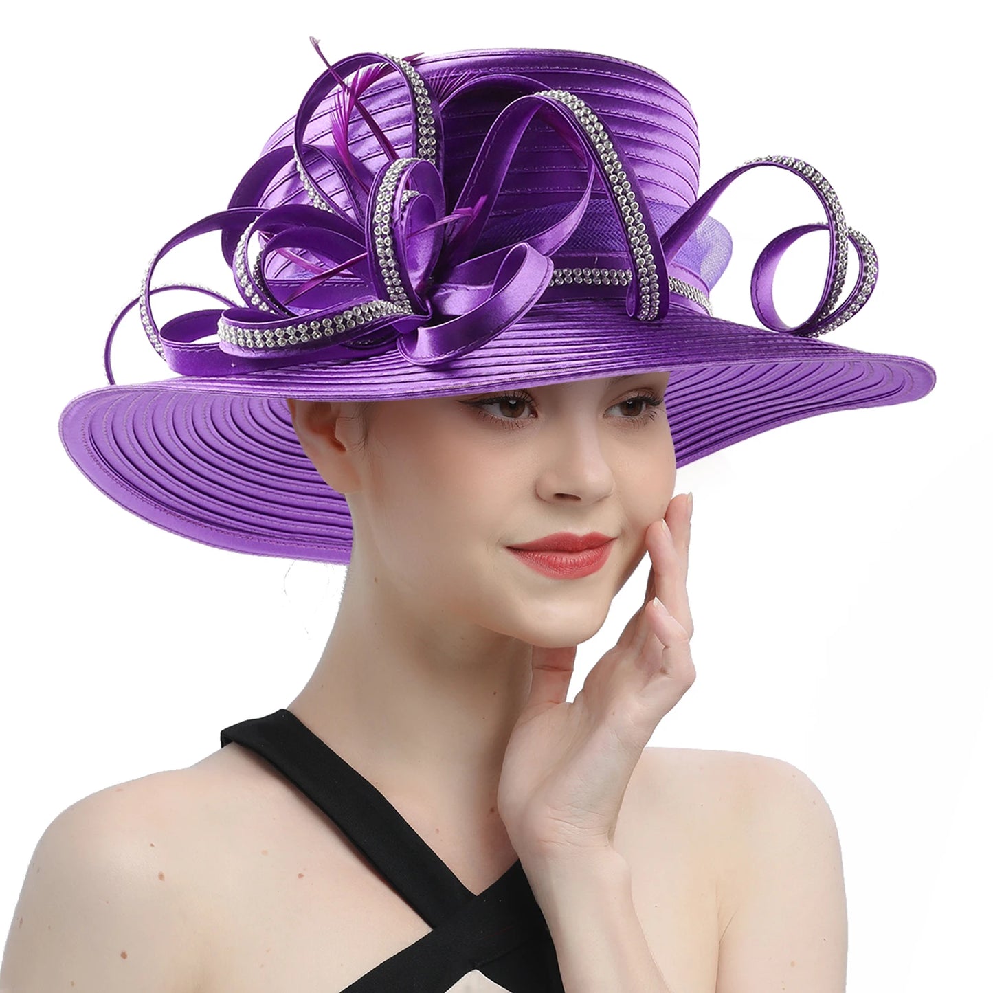 Satin Rhinestone Church Hat – Elegant Photography & Wedding Fascinator