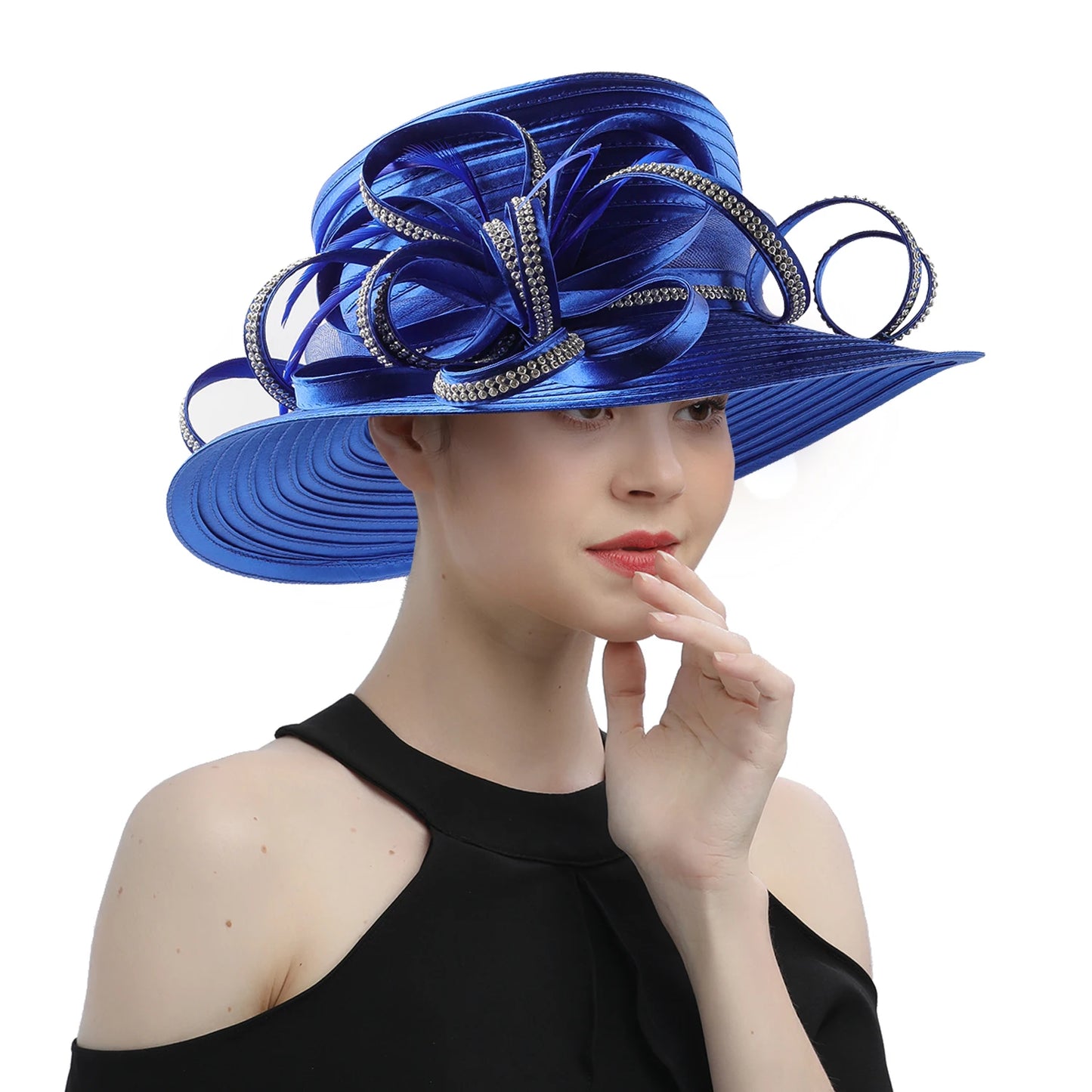 Satin Rhinestone Church Hat – Elegant Photography & Wedding Fascinator