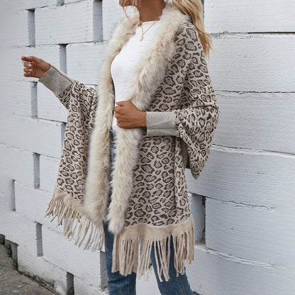 Knitting Capes & Ponchos Autumn Winter Coat Jacket Basic Leopard for Women