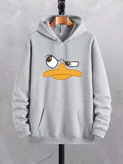 Cartoon Duck Print Graphic With Pocket Sweatshirt Pullover Hoodie Unisex for Men and Women