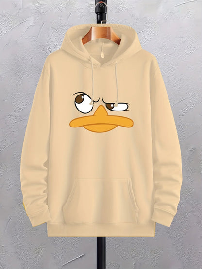 Cartoon Duck Print Graphic With Pocket Sweatshirt Pullover Hoodie Unisex for Men and Women