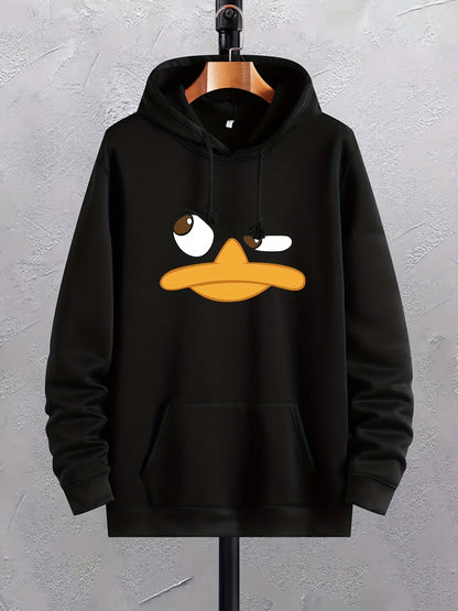 Cartoon Duck Print Graphic With Pocket Sweatshirt Pullover Hoodie Unisex for Men and Women