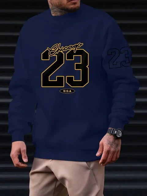 23 USA Art Letter Design Street Style Fleece Sweatshirt Casual Crewneck Pullover Hoodie for Men