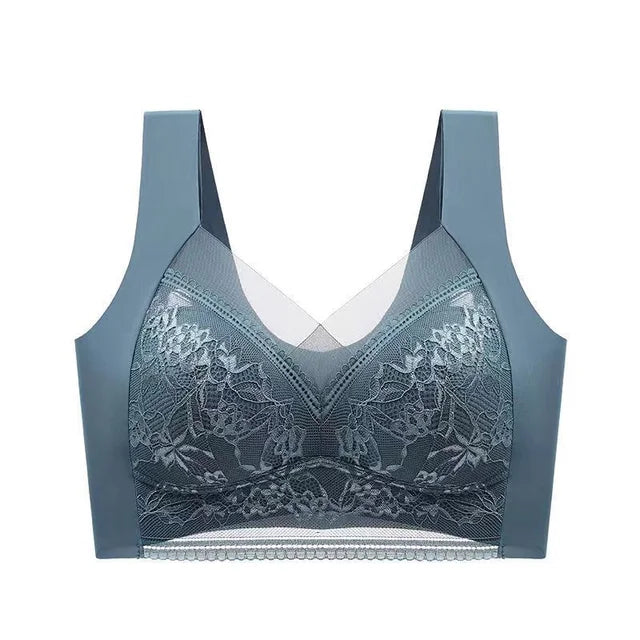 Sexy Lace Bra for Women, Perspective Full Cup Solid Color Brassiere V-Neck Seamless Crop Top, Female Push Up Breathable Lingerie