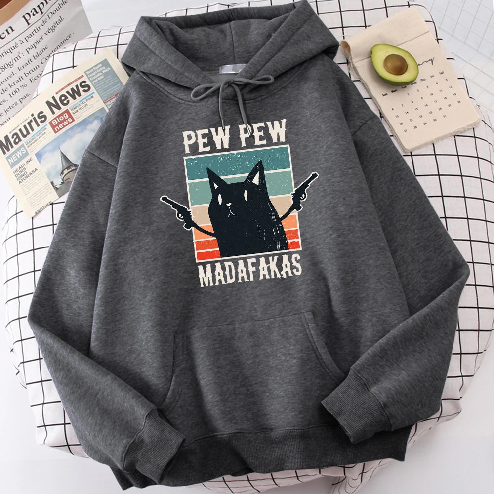 Pew Pew Madafaks Cute Funny Printed Autumn O-Neck Sweatshirt Oversize Hoodies Unisex for Men and Women