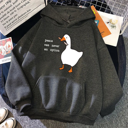 Peace Was Never An Option Goose Printing Cute Casual Pocket Warm Pullover Sweatshirt Hoodie for Women and Men