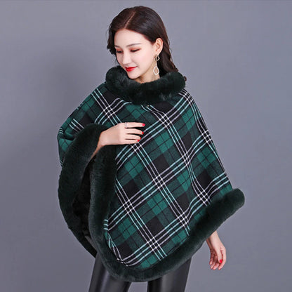 Winter Thick Warm Poncho Faux Rabbit Fur Collar Cape Coat Outerwear Fluffy Plush Wraps Cloak Shawl for Women