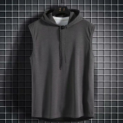 Mens Sleeveless Hooded Tank Tops Summer Gym Bodybuilding Fitness Sport Workout Singlet Solid Color Sports Vest