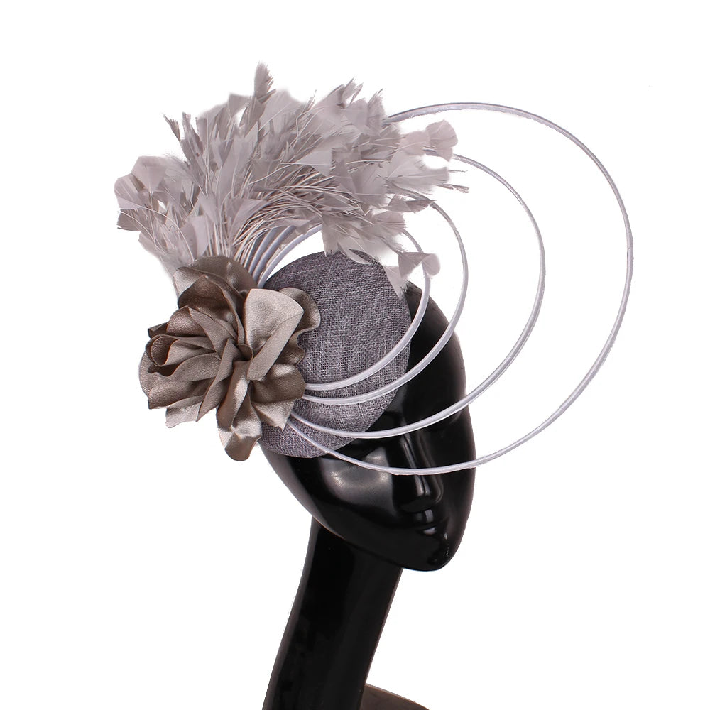 Fancy Sinamay Floral Fascinator – Feather Headpiece for Weddings