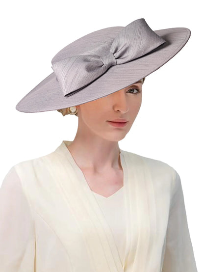 Wide Brim Church Fascinator – Big Bowknot Hat for Weddings