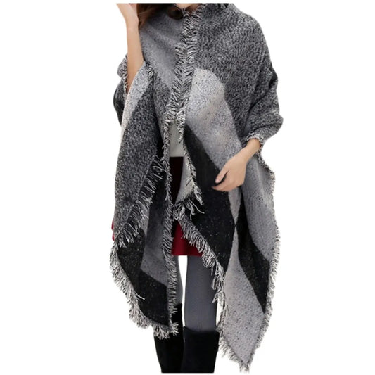 Women Contrast Color Tassel Scarf Retro Female Multi-Purpose Shawl Scarf for Women