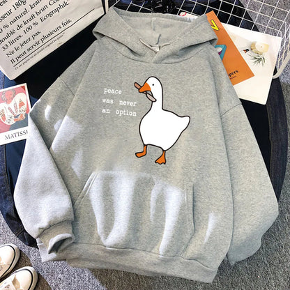 Peace Was Never An Option Goose Printing Cute Casual Pocket Warm Pullover Sweatshirt Hoodie for Women and Men