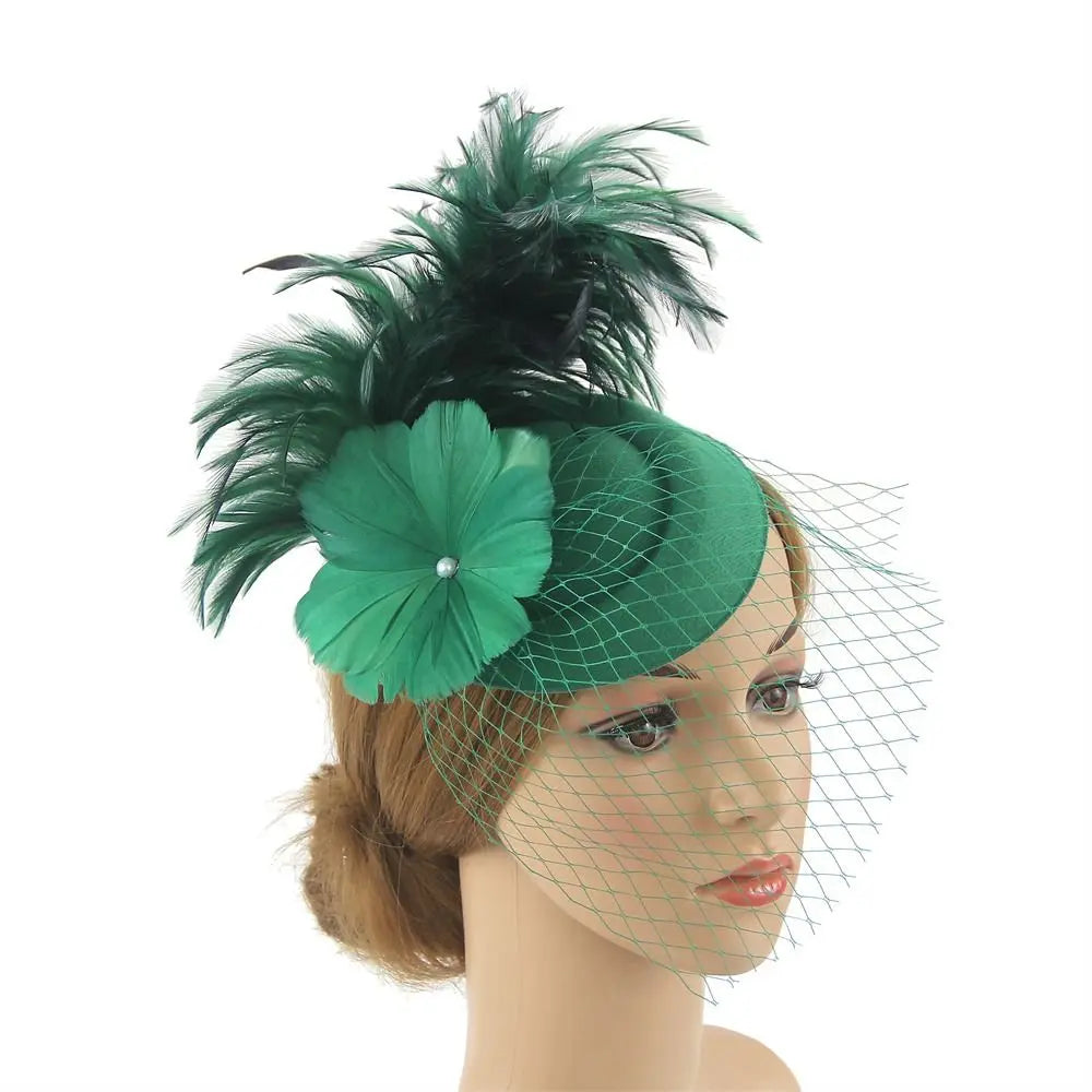 Handmade Lace & Feather Fascinator Bow Hair Clip