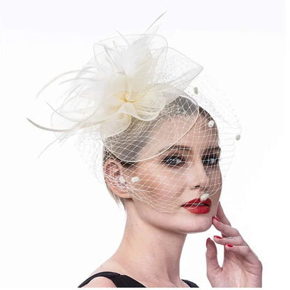 Bridal Feather Organza Fascinator Hat with Veil