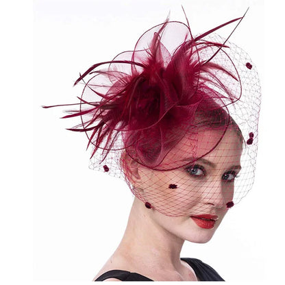 Bridal Feather Organza Fascinator Hat with Veil