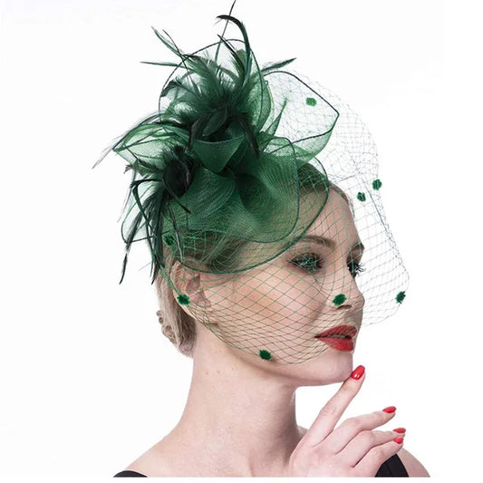 Bridal Feather Organza Fascinator Hat with Veil