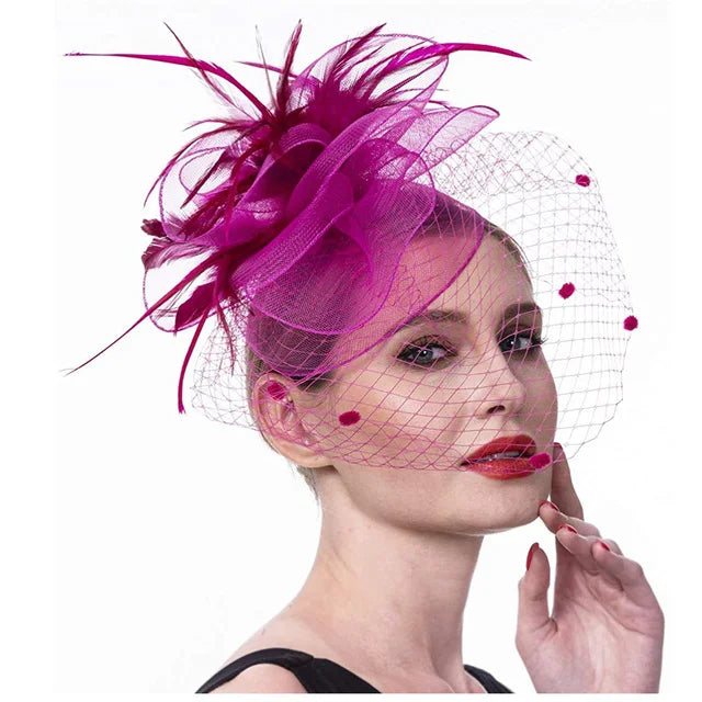Bridal Feather Organza Fascinator Hat with Veil