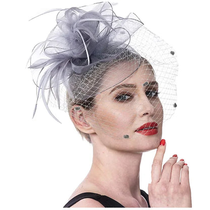 Bridal Feather Organza Fascinator Hat with Veil