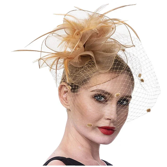 Bridal Feather Organza Fascinator Hat with Veil