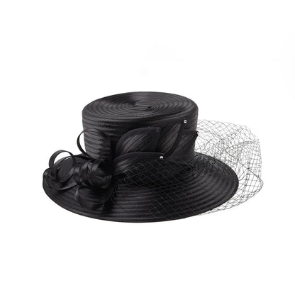 Premium Black Satin Church Hat | Fashion Flower Chain Wedding Top Hat