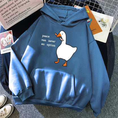 Peace Was Never An Option Goose Printing Cute Casual Pocket Warm Pullover Sweatshirt Hoodie for Women and Men