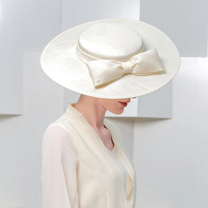 Wide Brim Church Fascinator – Big Bowknot Hat for Weddings