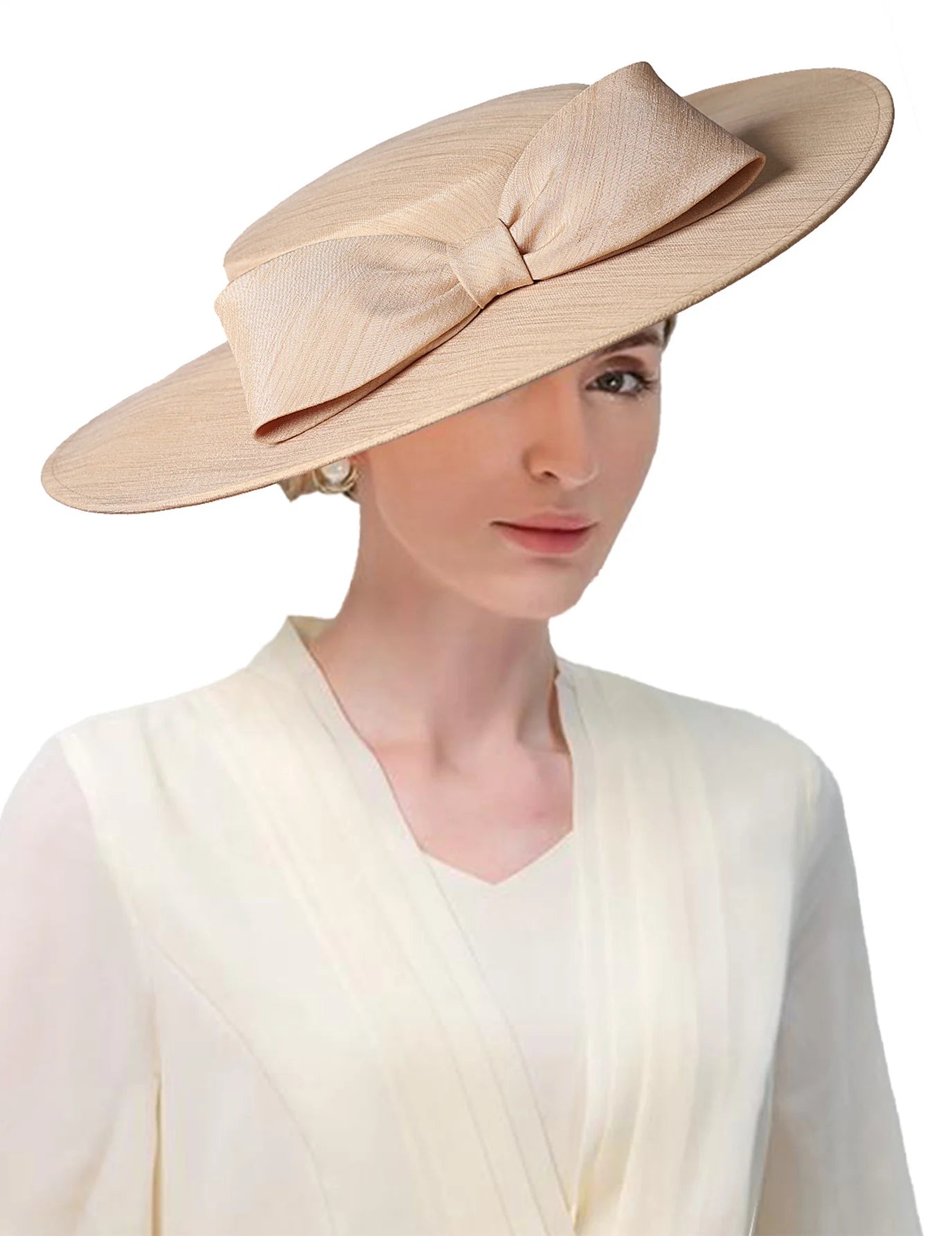 Wide Brim Church Fascinator – Big Bowknot Hat for Weddings
