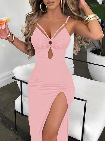 Hollow Out High Slit Bodycon Dress