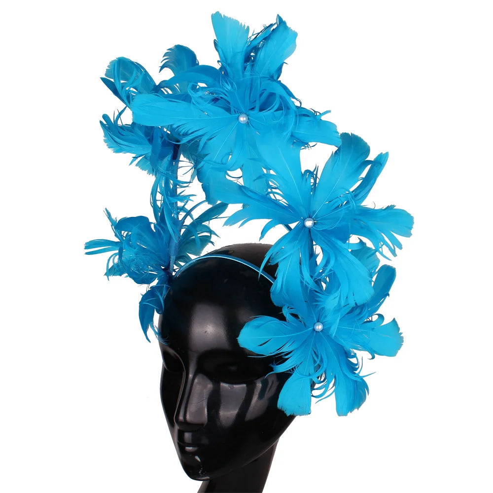 Vintage Feather Flower Top Hat – Green Hair Hoop with Pearls