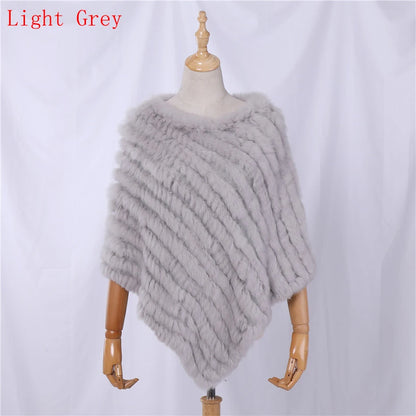 Genuine Rabbit Fur Knitted Natural Fur Poncho Fashion Wrap Coat Shawl Lady Scarf for Women