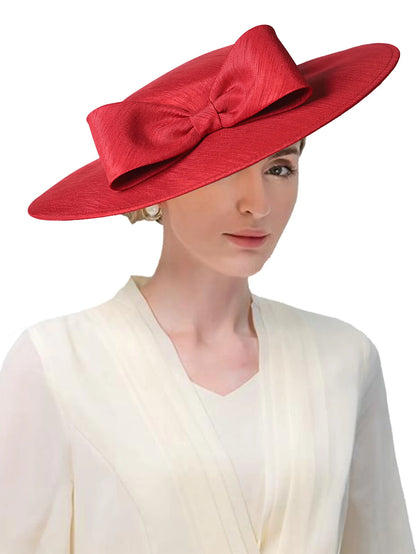 Wide Brim Church Fascinator – Big Bowknot Hat for Weddings