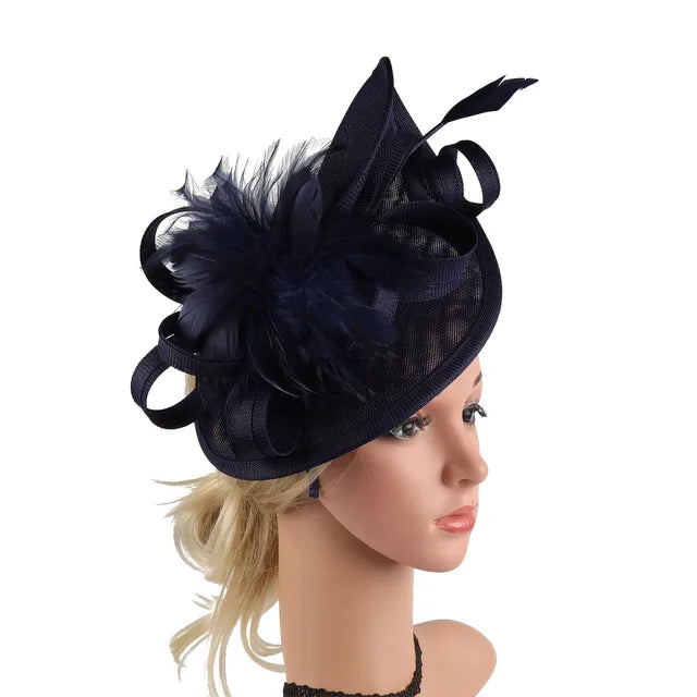 Elegant Fascinator Hat for Women Tea Party Kentucky Derby Fascinator Pillbox Hat Feather Flower Fascinator Wedding Cocktail