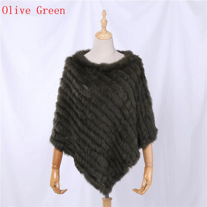 Genuine Rabbit Fur Knitted Natural Fur Poncho Fashion Wrap Coat Shawl Lady Scarf for Women