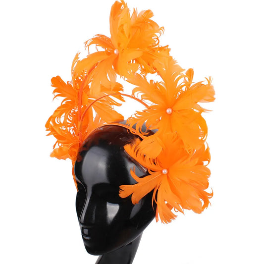 Vintage Feather Flower Top Hat – Green Hair Hoop with Pearls