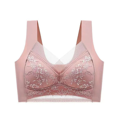 Sexy Lace Bra for Women, Perspective Full Cup Solid Color Brassiere V-Neck Seamless Crop Top, Female Push Up Breathable Lingerie