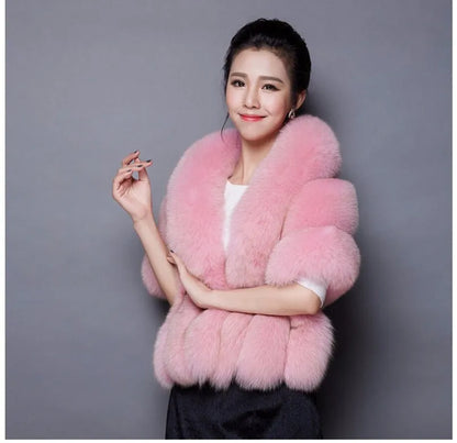 Fox Hair Shawl Wedding Dress Cheongsam Fur Cape Winter Coat for Women