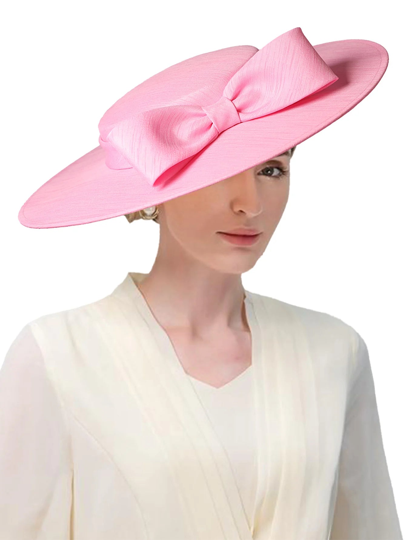 Wide Brim Church Fascinator – Big Bowknot Hat for Weddings