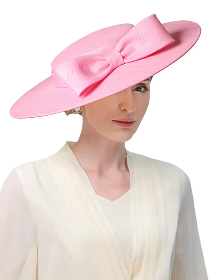 Wide Brim Church Fascinator – Big Bowknot Hat for Weddings