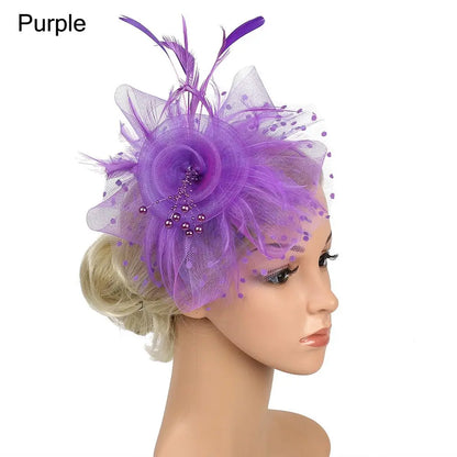 Stylish Fascinator Hat – Mesh Flower & Feather Headband for Tea & Cocktail Parties
