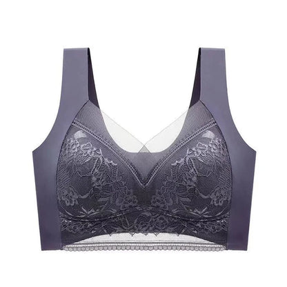 Sexy Lace Bra for Women, Perspective Full Cup Solid Color Brassiere V-Neck Seamless Crop Top, Female Push Up Breathable Lingerie