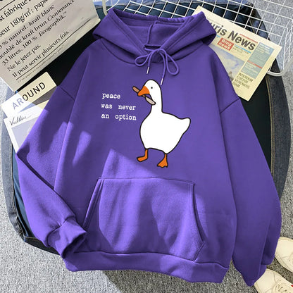 Peace Was Never An Option Goose Printing Cute Casual Pocket Warm Pullover Sweatshirt Hoodie for Women and Men