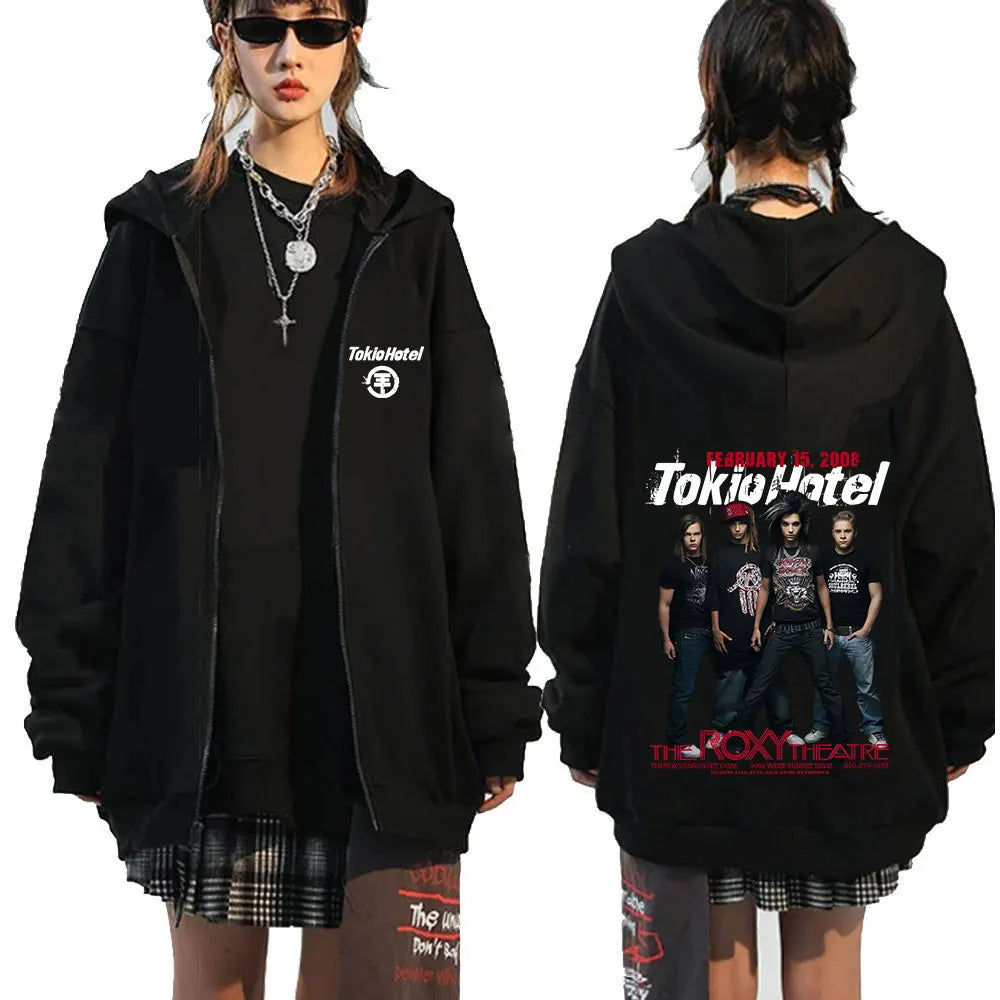 Rock Band Tokio Hotel Kaulitz Zipper Hoodie Sweatshirt Casual Vintage Jacket Unisex for Men and Women