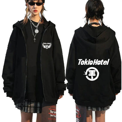 Rock Band Tokio Hotel Kaulitz Zipper Hoodie Sweatshirt Casual Vintage Jacket Unisex for Men and Women