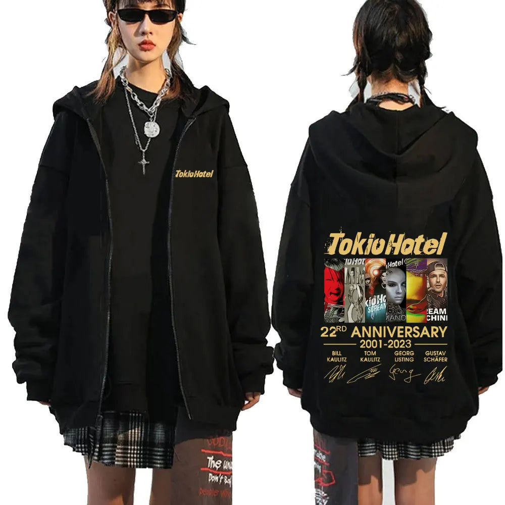 Rock Band Tokio Hotel Kaulitz Zipper Hoodie Sweatshirt Casual Vintage Jacket Unisex for Men and Women