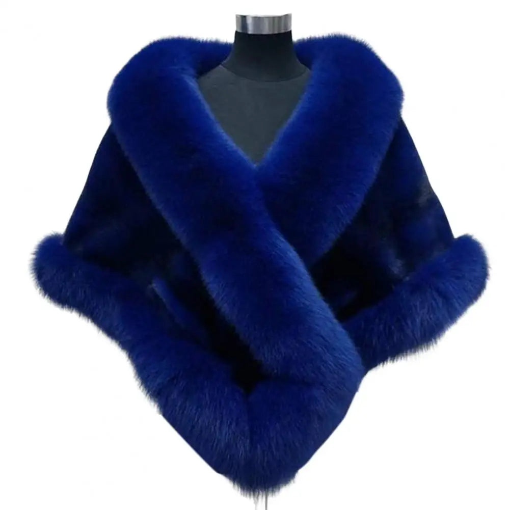 Luxury Fur Poncho Fluffy Shawl Wedding Banquet Dress Plush Cape Coat for Women