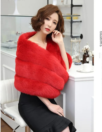 Fox Hair Shawl Wedding Dress Cheongsam Fur Cape Winter Coat for Women